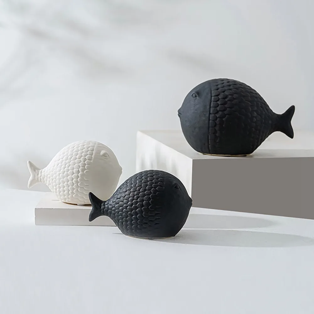 Nordic Fat Head Fish Ornament Creative Ceramic Couple Fish Figurine Crafts Fairy Garden Miniatures Home Decoration Accessories