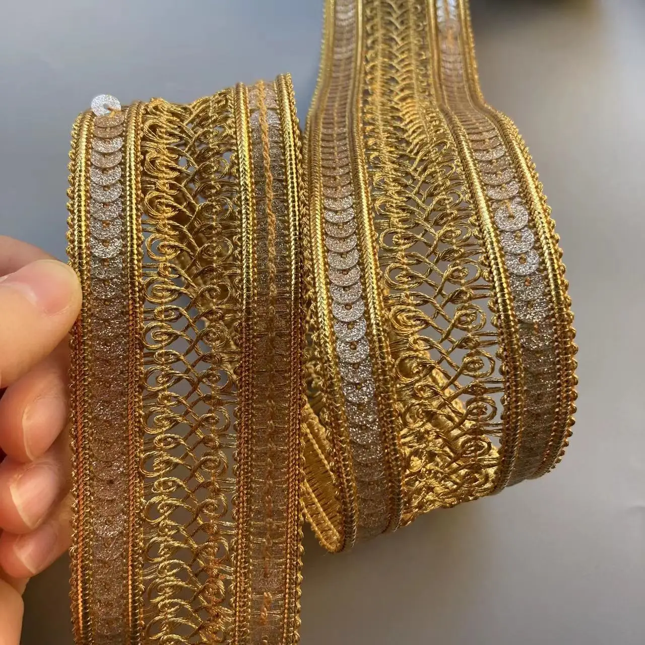 1 Yard 4.7cm Gold Lace Trim Ribbon Gold Thread Webbing Ethnic Style Clothing Embroidery Sequin Fabric Jacquard Accessories New