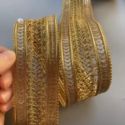 1 Yard 4.7cm Gold Lace Trim Ribbon Gold Thread Webbing Ethnic Style Clothing Embroidery Sequin Fabric Jacquard Accessories New