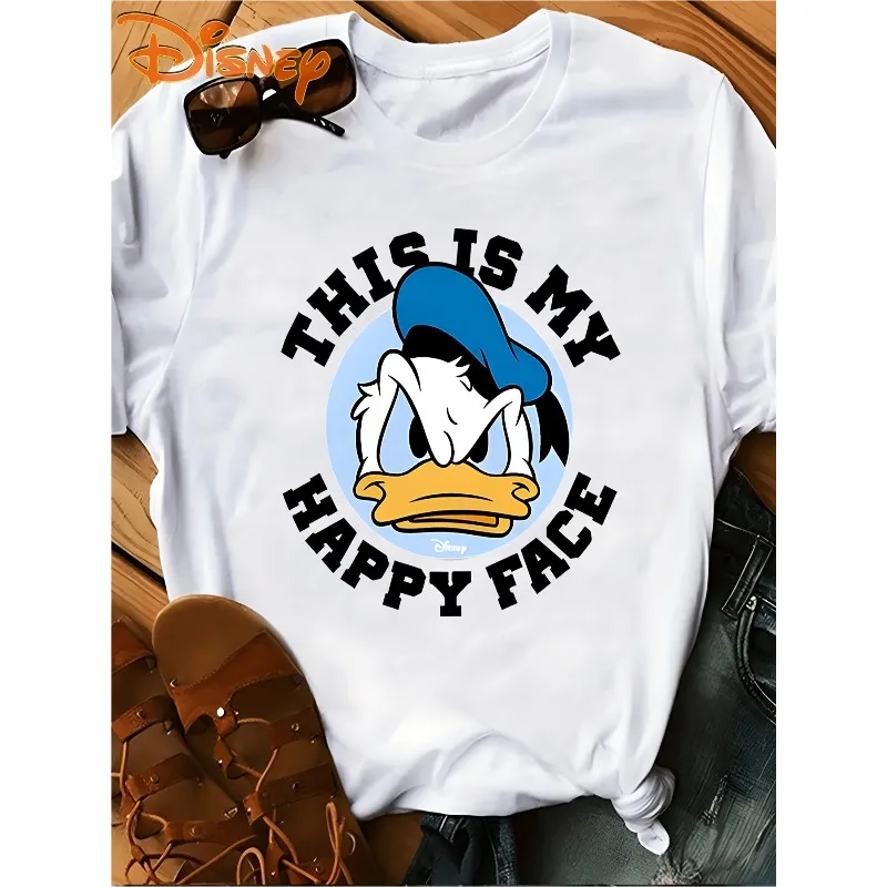 

Summer New Women's Fashion Disney Donald Duck Cartoon Pattern Printed Short Sleeve Round Neck Women's T-shirt Fashion T-shirt