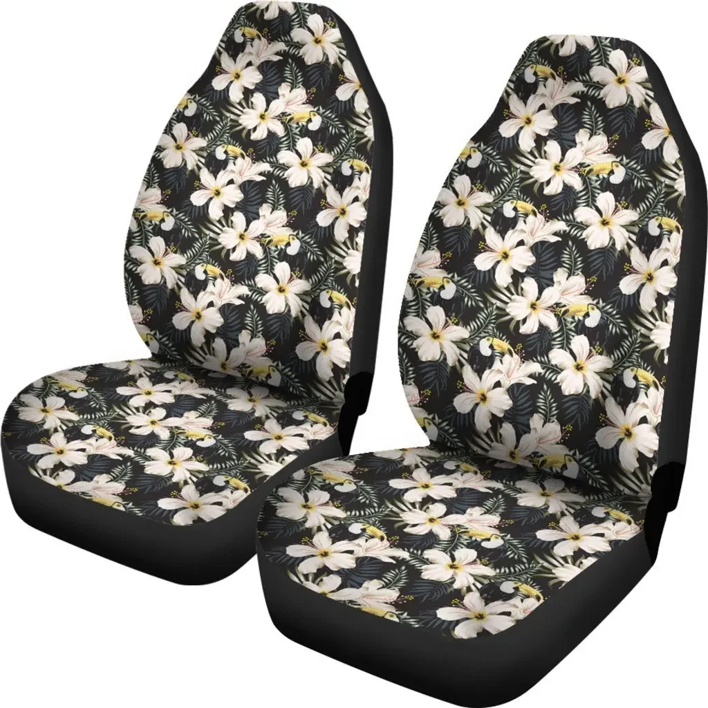 Hawaii Tropical Toucans Hibiscus Palm Leaves Seat Cover Car Seat Covers Set 2 Pc, Car Accessories Car Mats