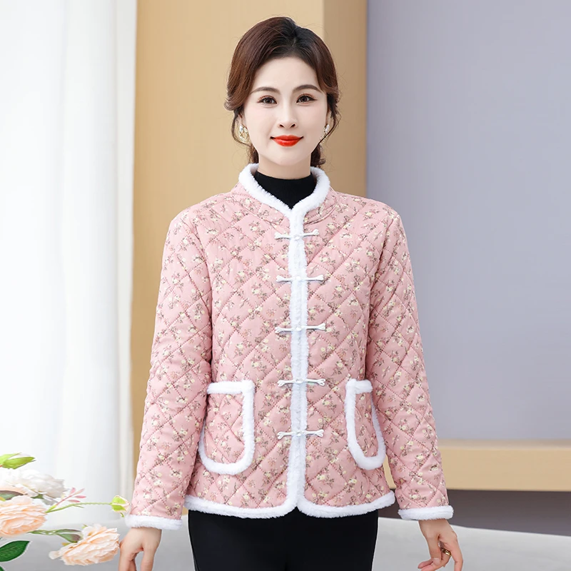 

Утепленная хлопковая куртка с флисовой подкладкой для женщин среднего и старшего возраста, новая модель зимнего пальто для бабушек