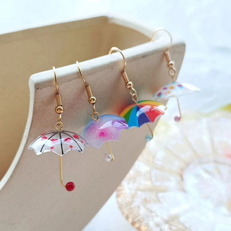 New Umbrella Shape Drop Earrings for Women Girls Rainbow Umbrella Dangle Earrings Funny Pendant Jewelry Accessories