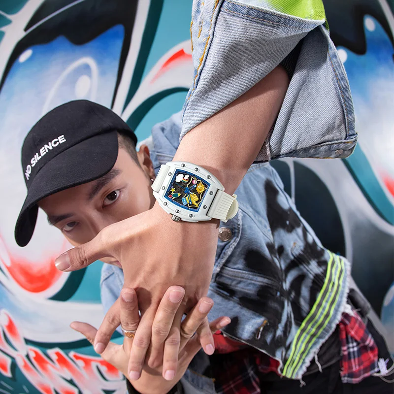 Mark fairwhale relógio de moda masculina à prova dwaterproof água mostrador luminoso pulseira de borracha marca superior relógio mecânico para homem design criativo