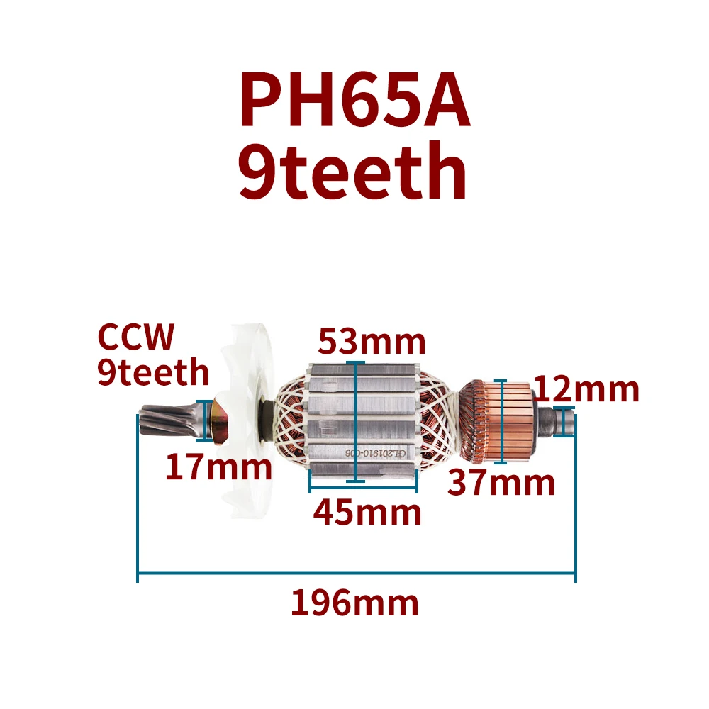 

Арматура переменного тока 220-240 В для Hitachi PH65a PH 65A, электрическая кирка, 9-зубная якорная катушка ротора, замена аксессуаров для электроинструментов