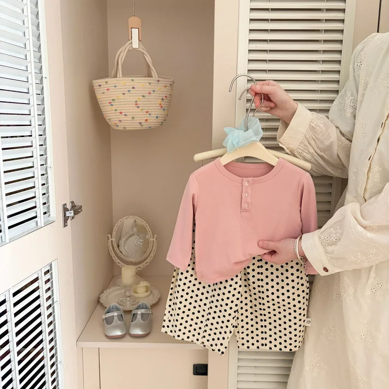 Korean Children's Girls' Polka Dot Autumn Baby Loose Breathable Lantern Pants Children's Versatile Straight Leg Pants