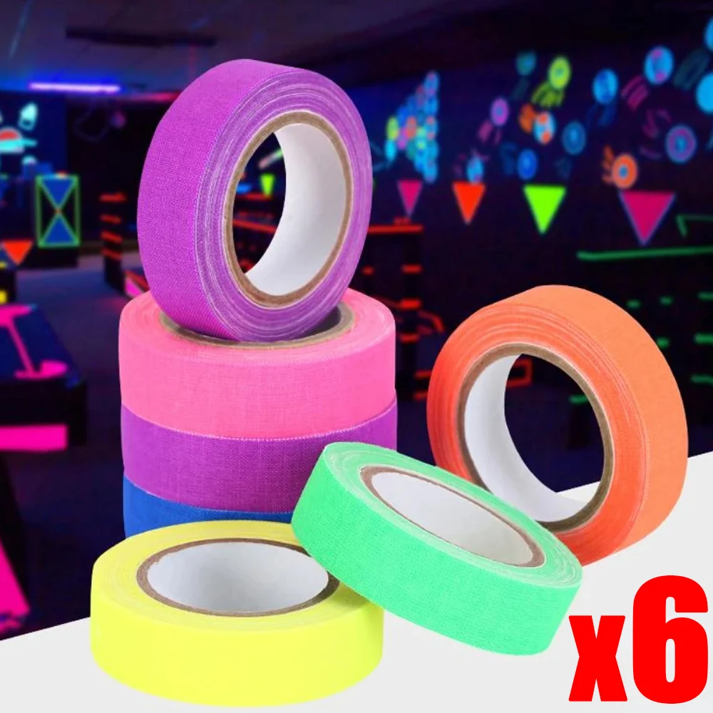 6/1Rolls UV Glow Cotton Tapes Neon Gaffer Party Tape Self-Adhesive Glowing Reactive Cloth Stage Props Wedding Home Decorations