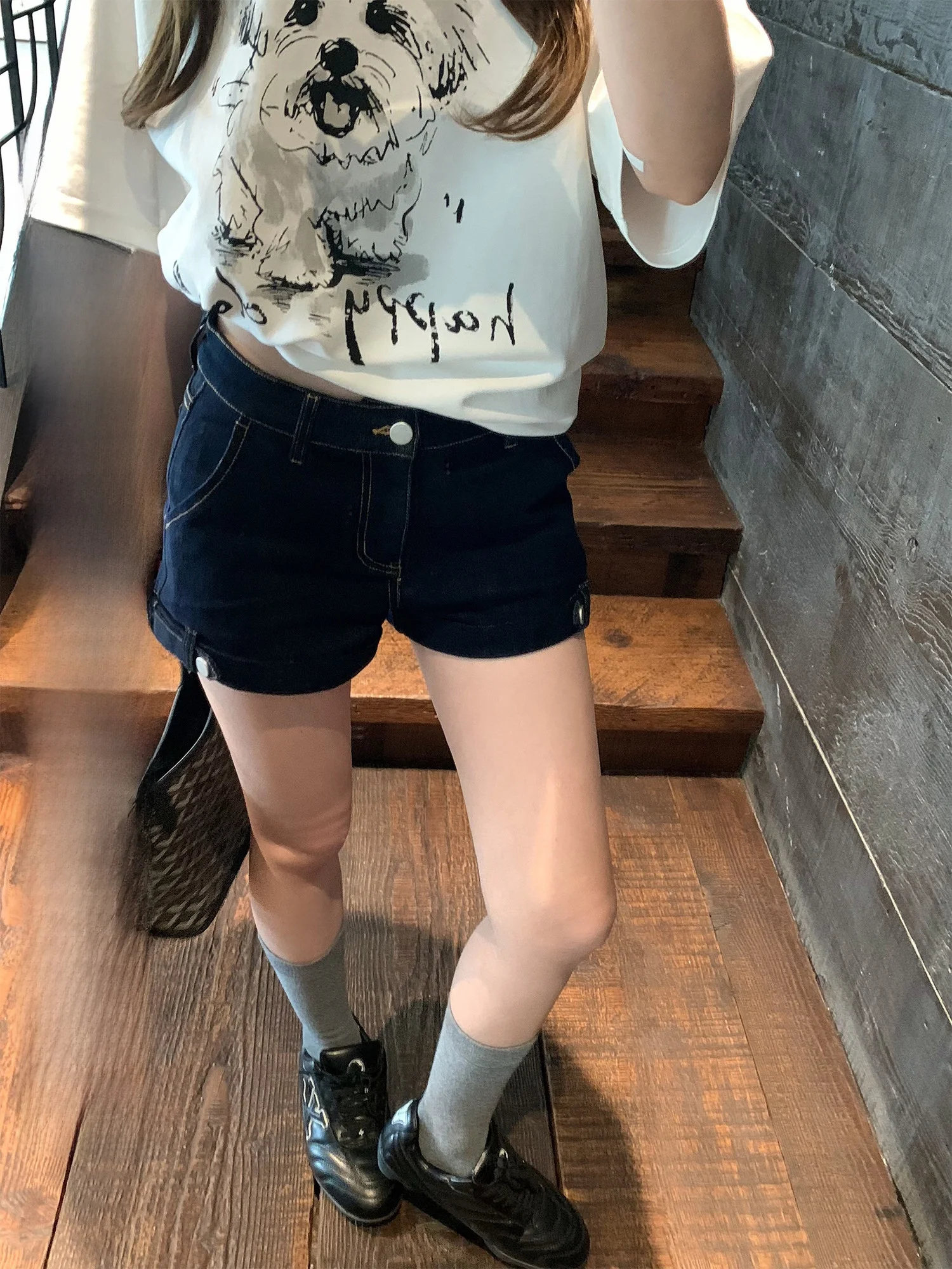 

Hhyii Vintage High Waist A-Line Denim Shorts Women's Slimming Wide Leg Original Jeans Hot Pants Spring Fashion Ladies' Jeans