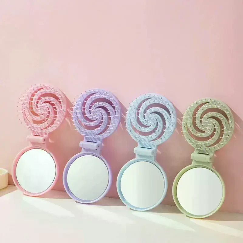 Mini Portable Scalp Massage Comb 2 In 1 Foldable Comb With Makeup Mirror For Travel Easy To Carry Great Gifts 1Pcs