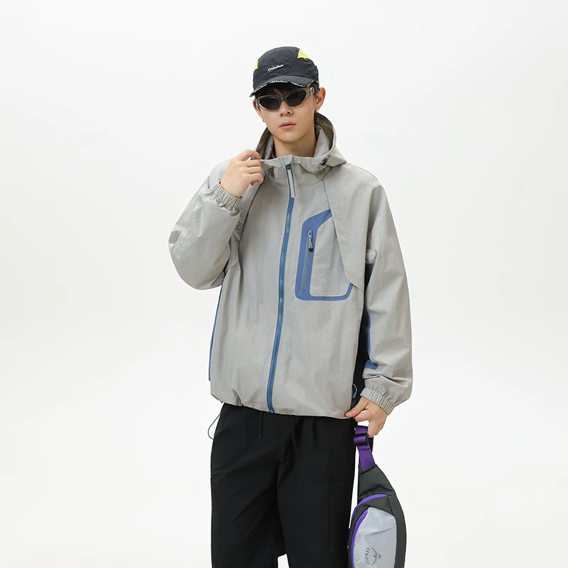 الرجال معطف خندق معطف العصرية للجنسين مقنعين سترة واقية اللون كتلة الشباب ملابس العمل الحضرية نمط الخريف نمط وظيفي الترفيه