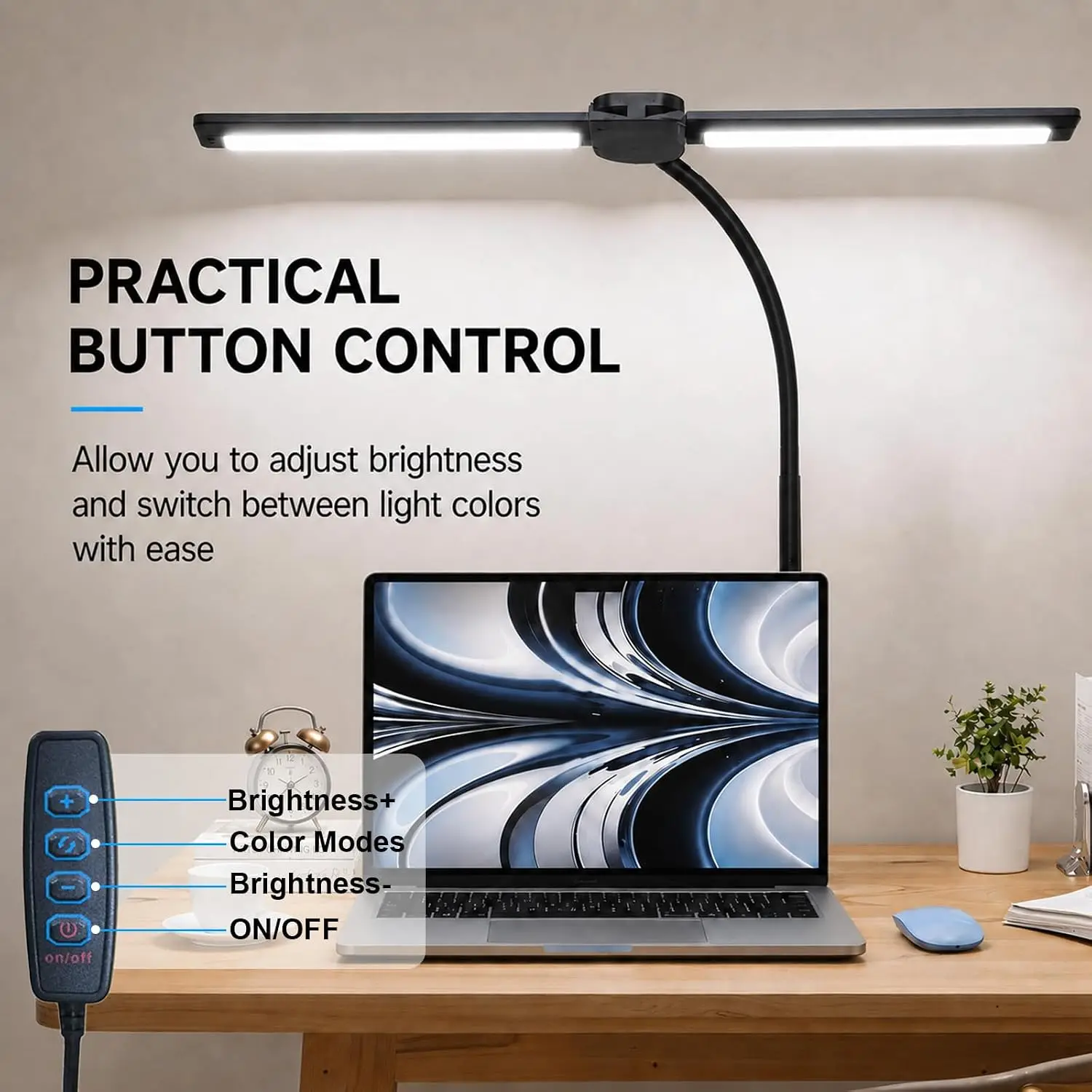 Double Head LED Desk Lamp Clip-on 3 Color Modes and 10 Dimmable 13W Brightest Workbench Office Lighting for Monitor Reading