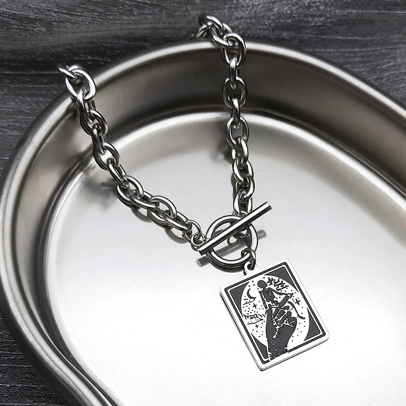 Magic Hand Skull Moon Bracelet for Women Men Stainless Steel Silver Color Halloween Square Hand Chain Jewelry Gift