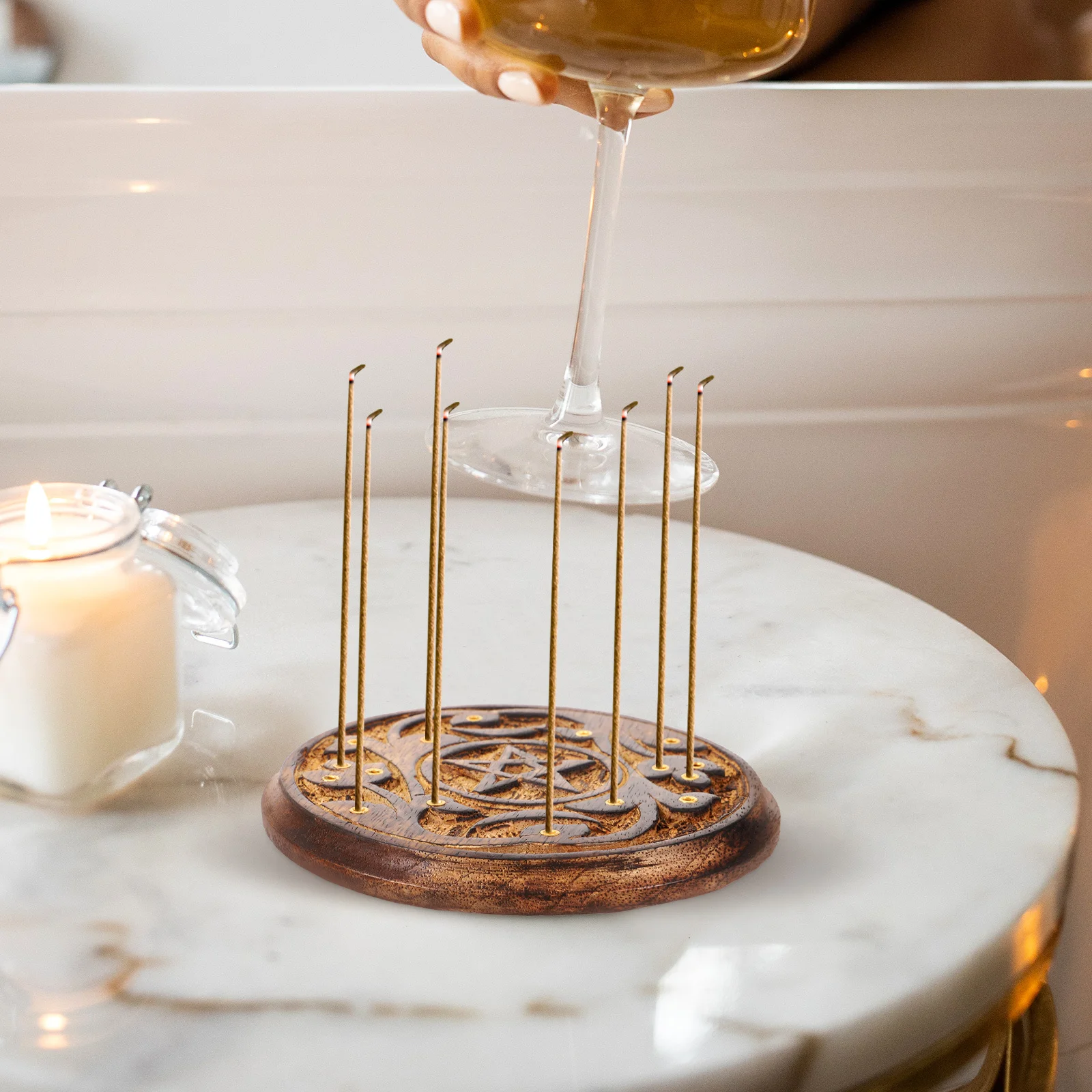 

Round Wooden Incense Burner Vintage Design Home Decor Exquisite Craftsmanship Long-Lasting Incense Holder Tray Cone Base