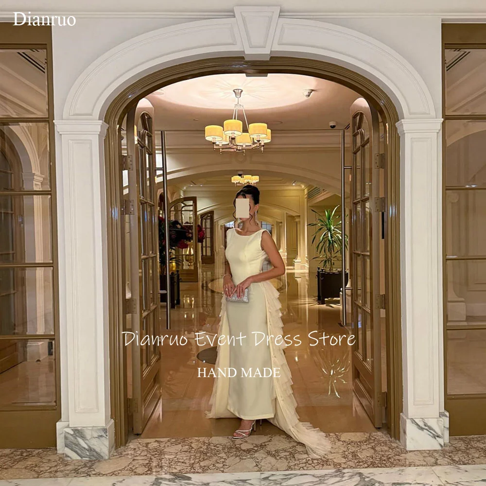 Dianruo Вечерние платья без рукавов с вырезом лодочкой Длинные платья для выпускного вечера изысканный тюль с рюшами Abendkleider Дубай по индивидуальному заказу
