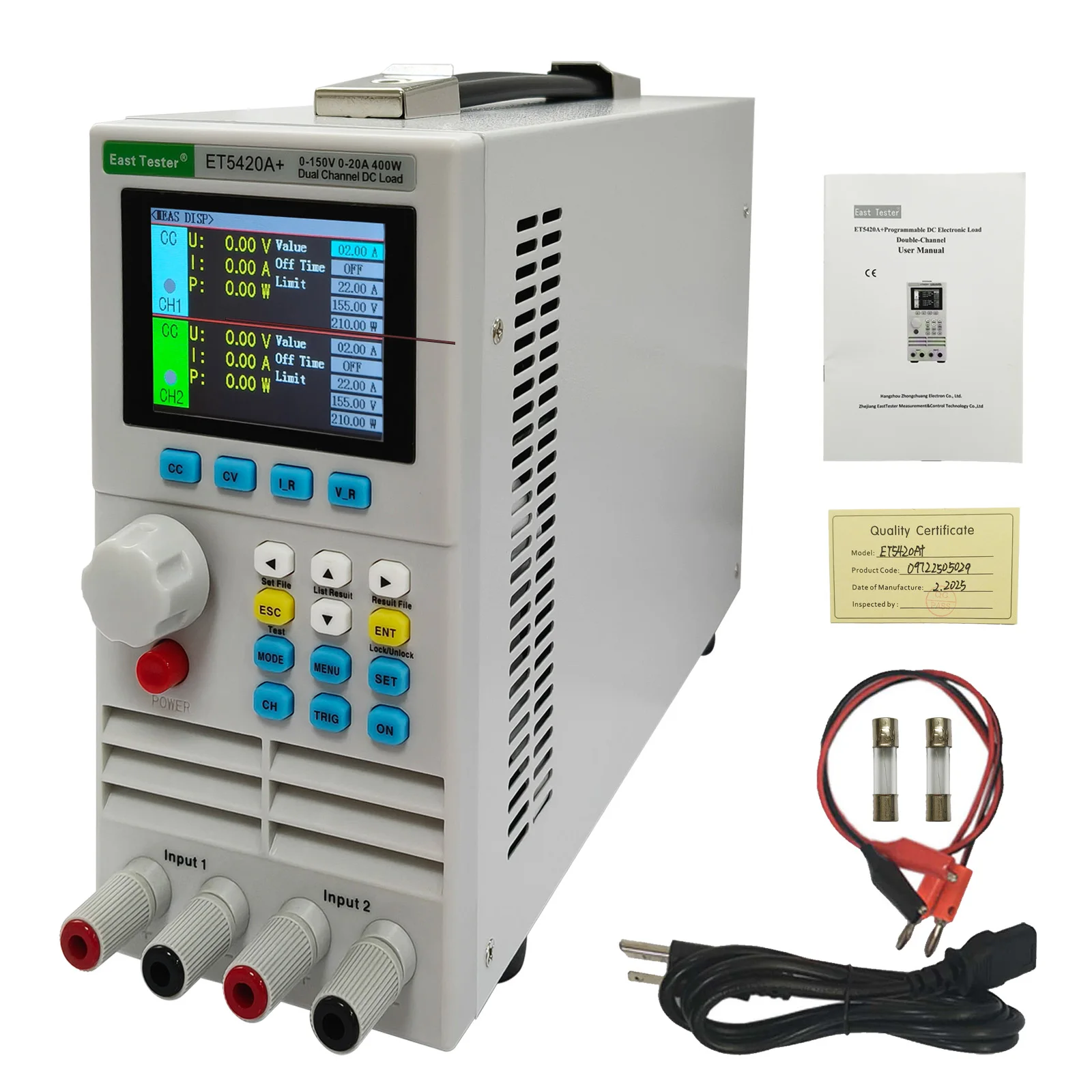 E T 5420A+ Dual Channel DC Electronic Load 400W Programmable Battery Tester Power Supply Analyzer with USB & RS485 for Te