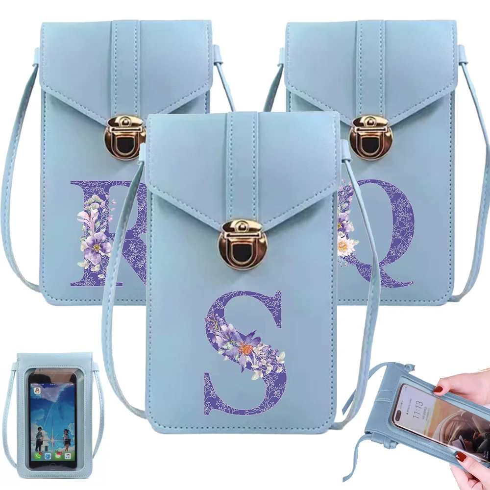 Пакет для мобильного телефона, модная женская серия с фиолетовым цветочным узором и принтом, простая портативная синяя многофункциональная сумка