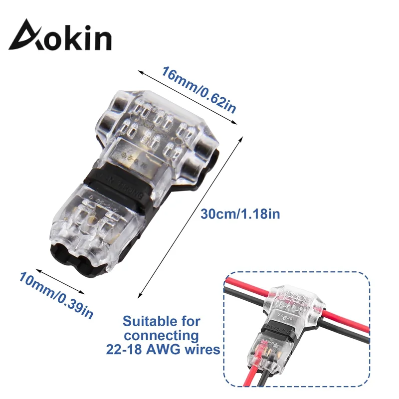 Aokin Wire Connectors Low Voltage Wire Connectors Solid Connection,T Tap Wire Connectors, T Type 2 Pins Wire Splice Connectors image 5