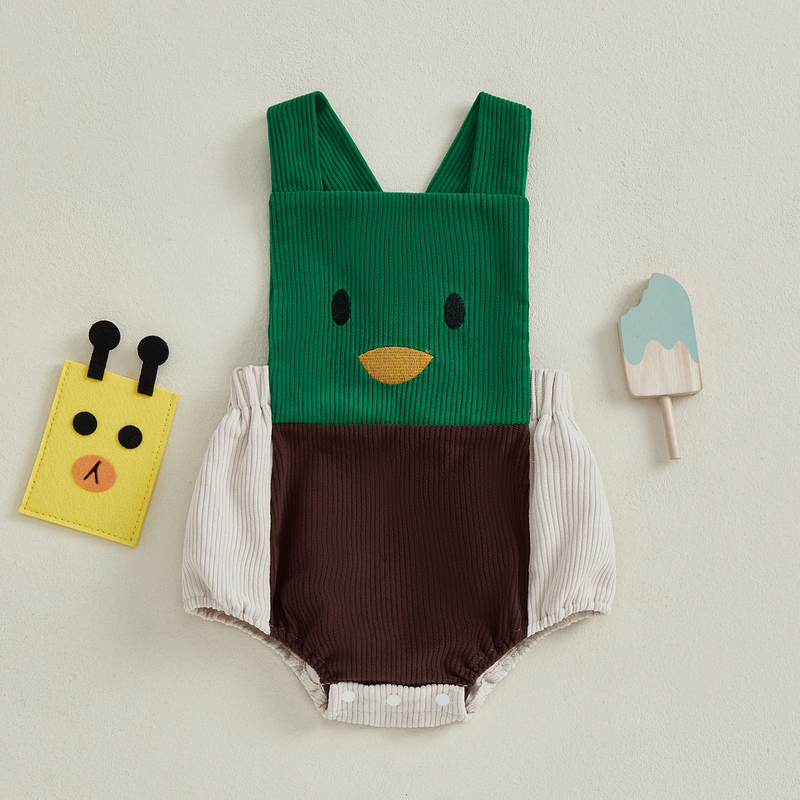 

Baby Girl Boy Casual Overalls Sleeveless Cartoon Animal Loose Fit Corduroy Romper