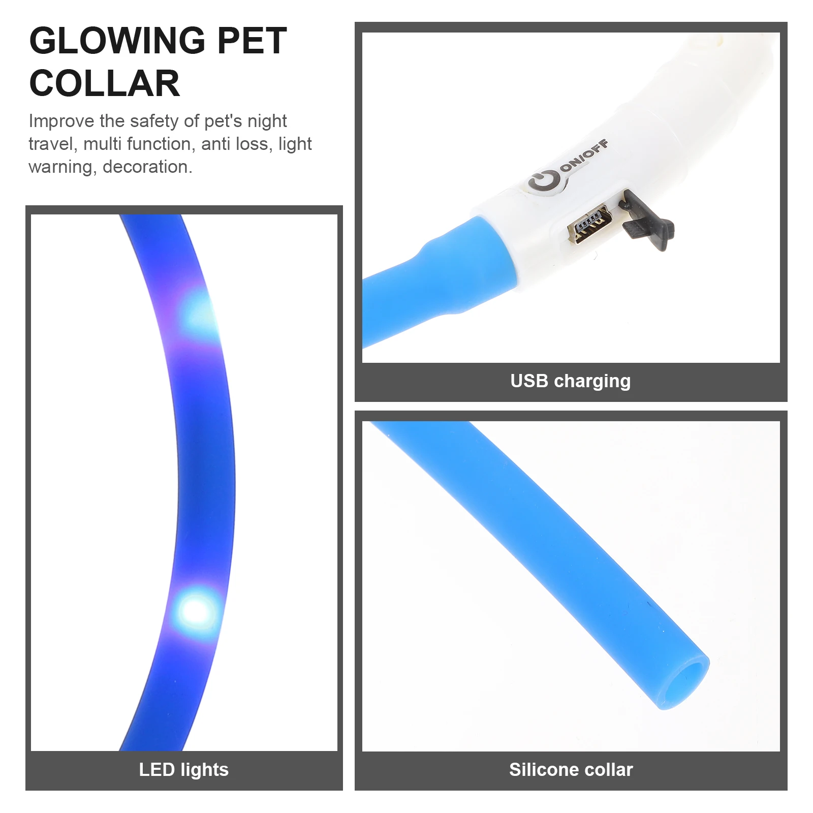 

Kitten Safety Pet Cat Necklace Blue Kitten Safety Collar Silica Gel LED Pet Cat Collar Chain Anti Loss