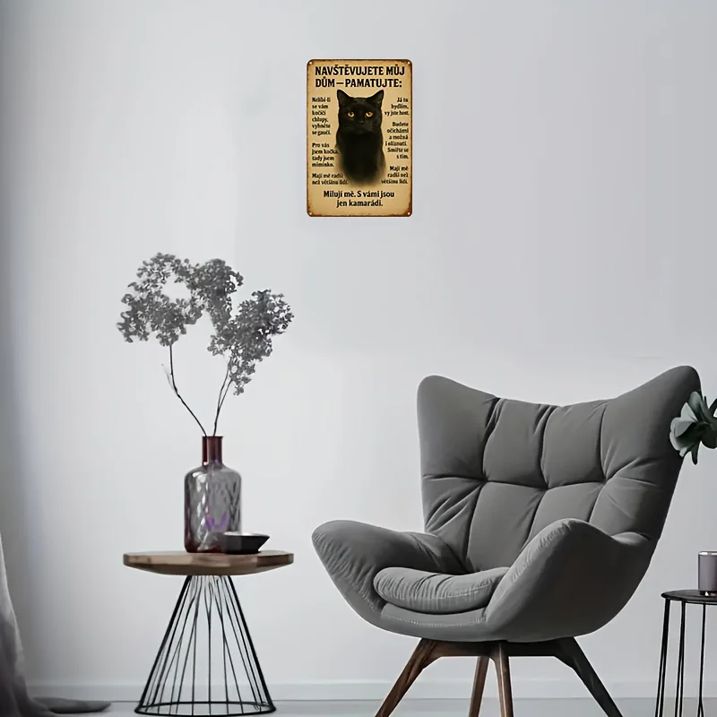 2D Flat, 1 Vintage Czech Slogan Aluminum Sign - Fun Cat Lover Quote Wall Decor - Suitable for Home, Cafe, Bar, Garage