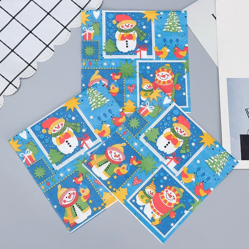 20pcs/Pac Colourful Christmas Snowman Printed Tissue Paper Christmas Party Children\'s Birthday Party Table Decoration Paper