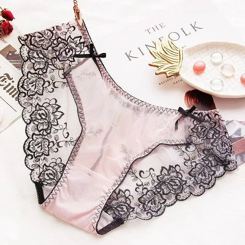 Lace Underwear Girls Sexy Thin Breathable Sexy Pants Low Waist Briefs Embroidered Large Size Shorts Cotton Crotch Panties Women