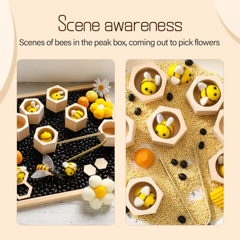 Sensory Bee Toys Newborn Fine Motor Skill Toy Montessori Game Bees Montessori wooden Creative Baby 0 12 months Play toys Gifts