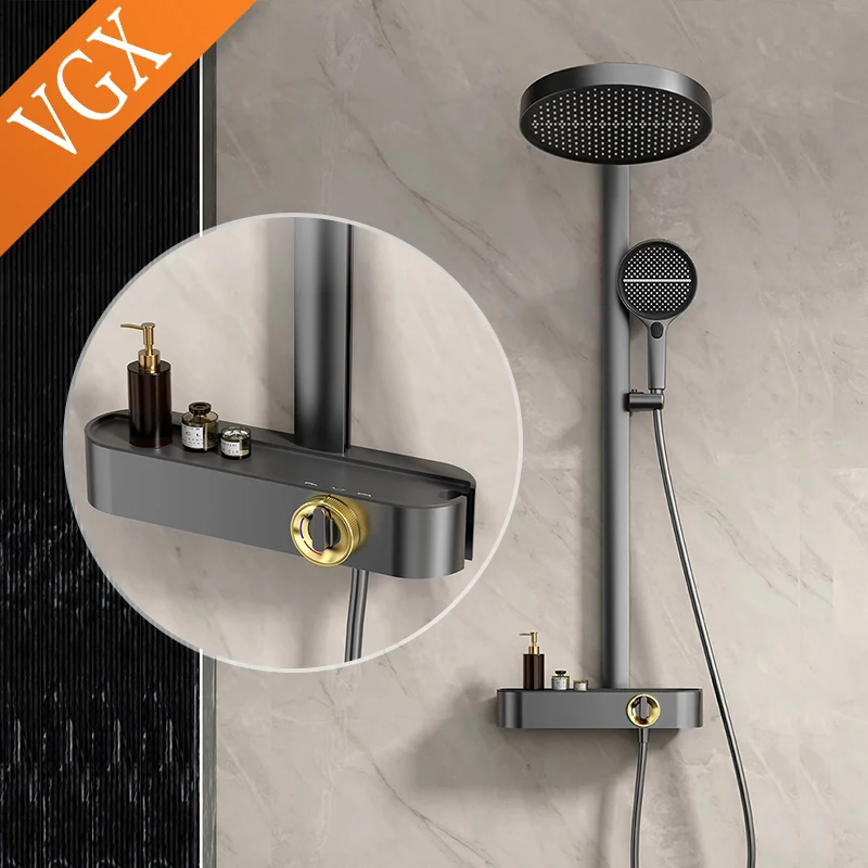 

VGX Grey Shower System Set Bathroom Shower Faucet Set 3-way Rainfall Shower Set Shower Mixer Crane with Hand Shower Set White