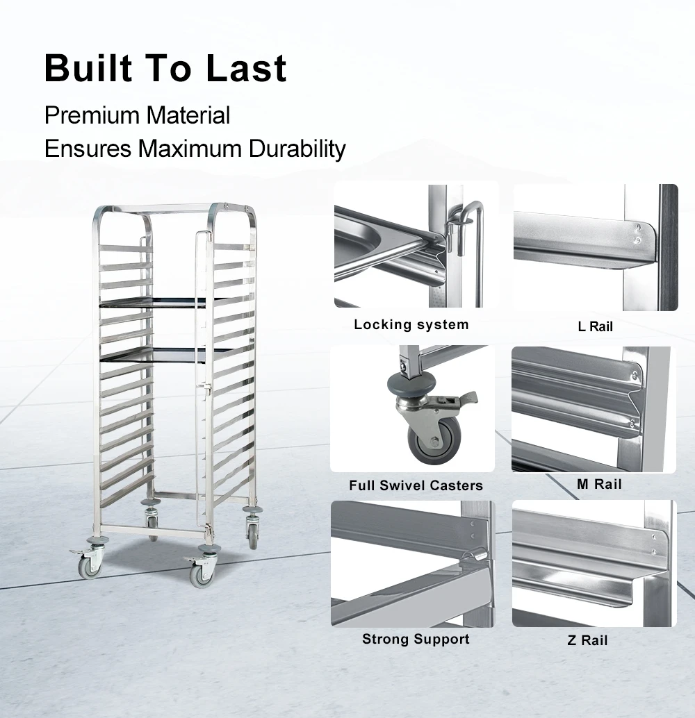 Carrinho de cremalheira bandeja aço inoxidável, Carrinho de padaria com rodas, Carrinho de Panela Comercial, Oem Odm