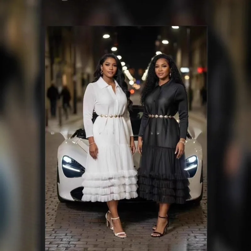 

Miyake Pleated New 2025 Autumn and Winter Solid Color Retro Lace Cake Dress Loose Fashion Casual Plus Size Women's Clothing