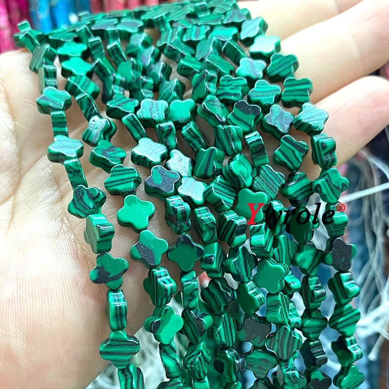 Natural Stone Clover Shape Malachite Jades Aventurine Loose Flower Spacer Beads for Jewelry Making DIY Bracelet Accessories