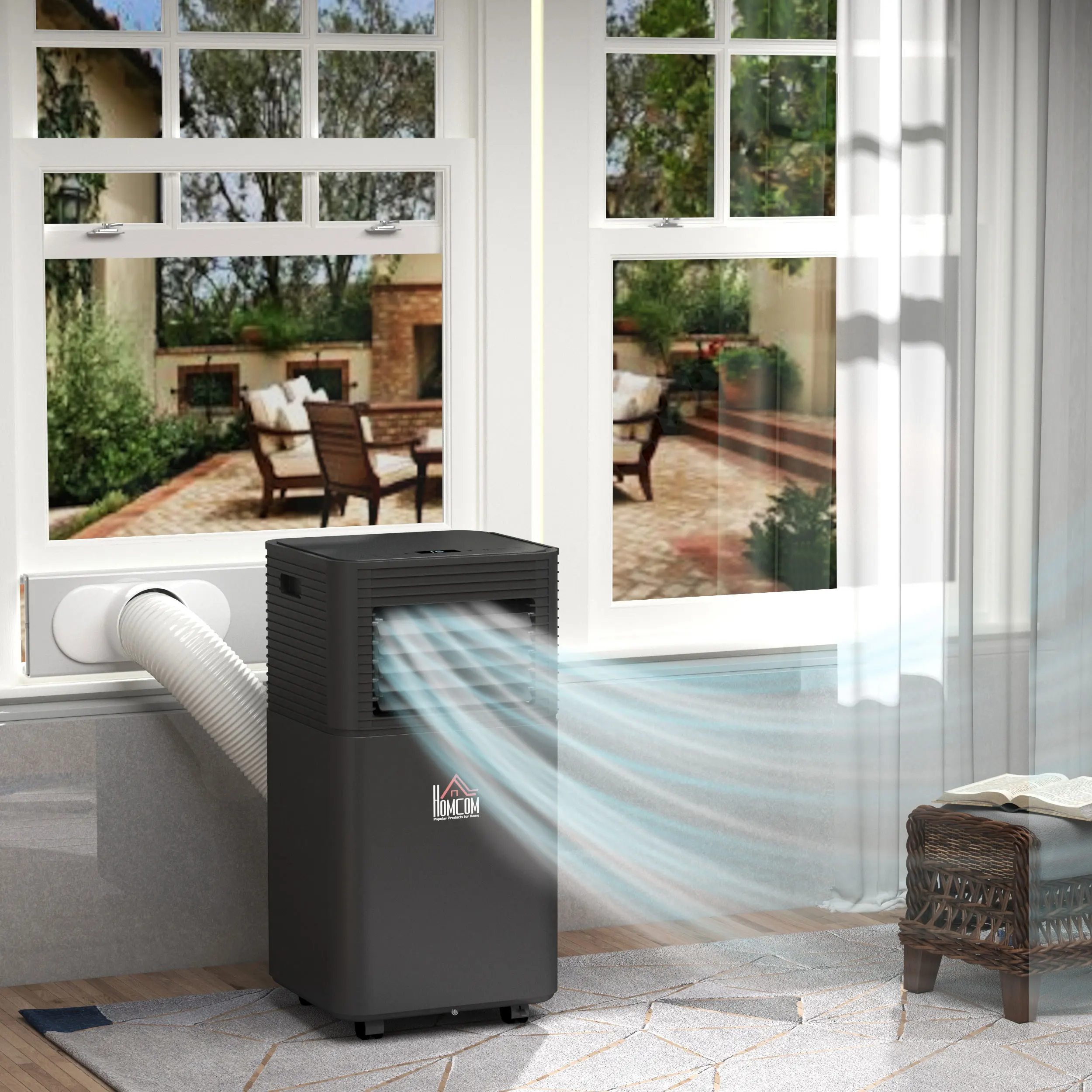 HOMCOM-Aire acondicionado portátil, 7000BTU, 4 modos, pantalla LED, temporizador, negro