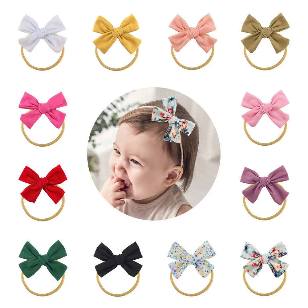

Girls Cotton Thread Knotted Bow Headband Baby Soft Nylon Printed Headwear Hair Accessories 200 Pcswholesale 200 Pcs