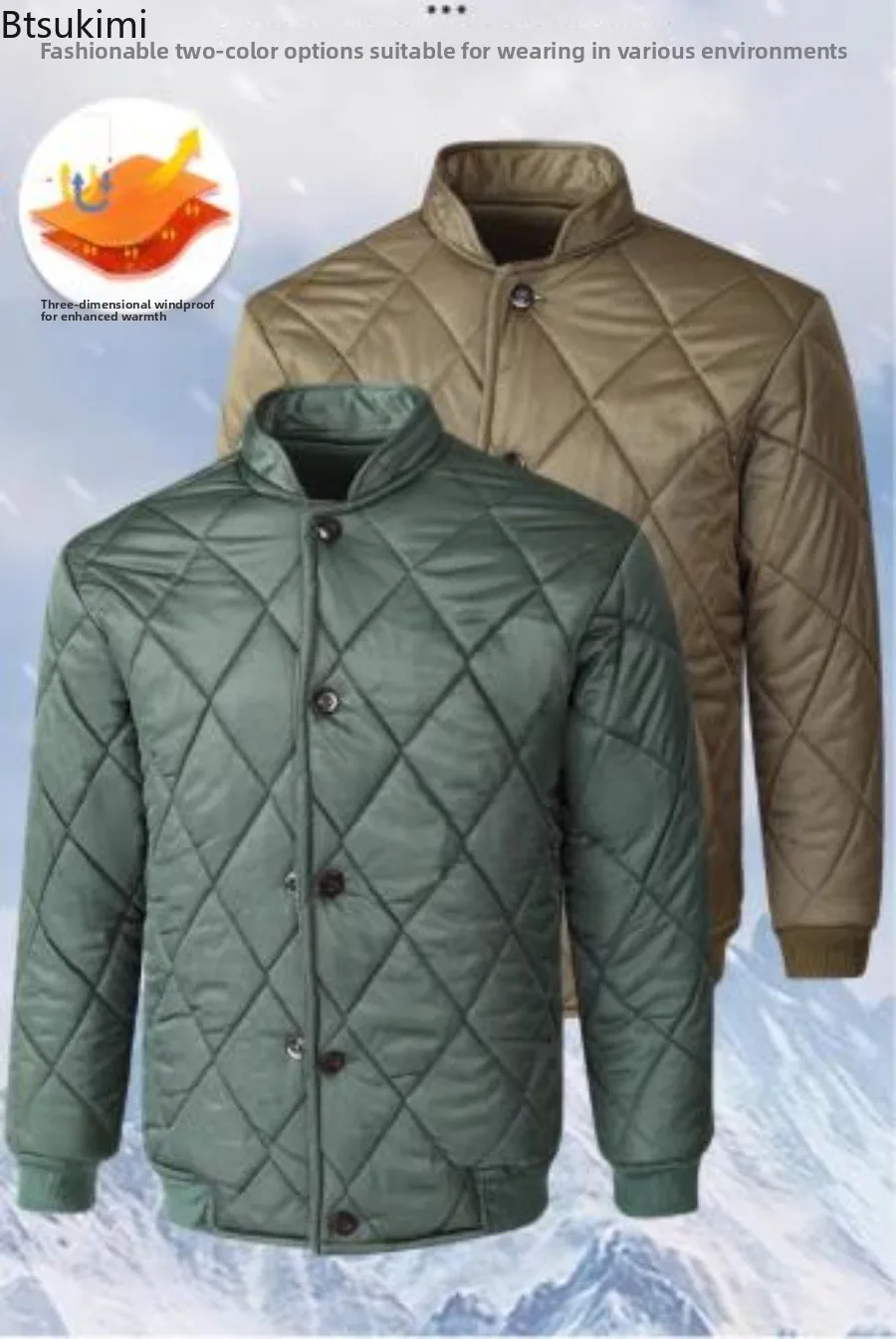 New Winter Jackets Men's Thicken Fleece Lined Padded Coats Double Breasted Stand Collar Men Outdoor Windproof Casual Warm Jacket