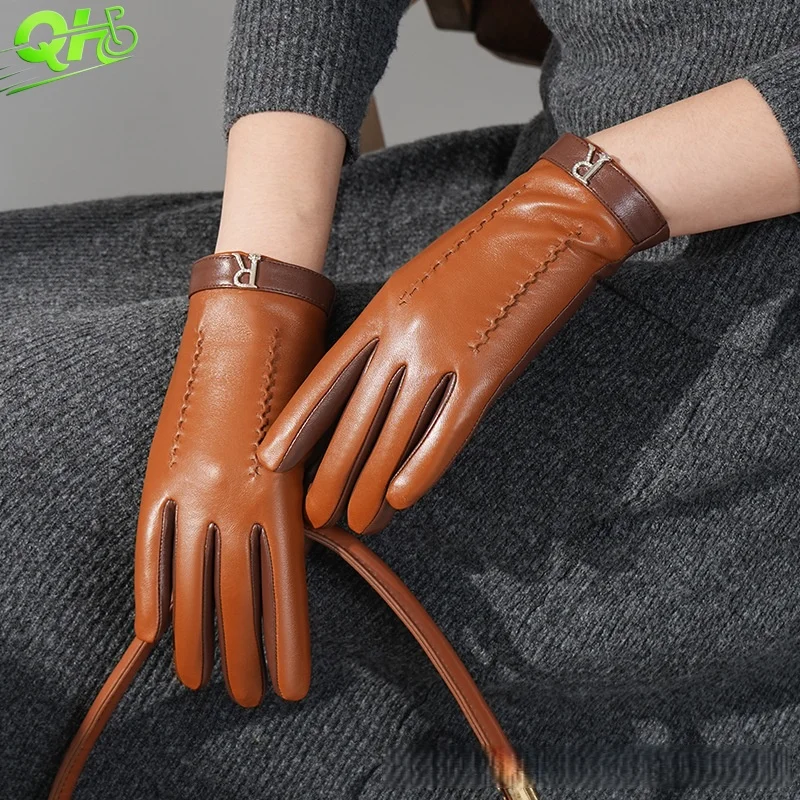

Модные женские перчатки из натуральной кожи для вождения, зимние теплые перчатки на флисовой подкладке с сенсорным экраном, легкие роскошные приманки из овчины