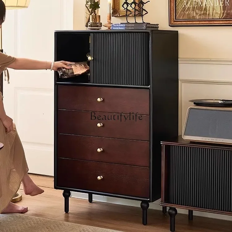 

D25French retro solid wood four-chest cabinet small apartment living room storage cabinet