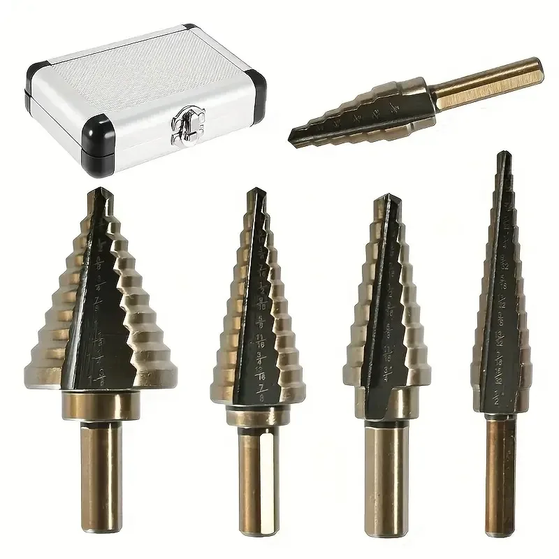 5pcs Carbon Steel Black Fillister Head Step Drill Bit Set, HSS Cobalt Titanium Conical Cone, Multiple Hole 50 Sizes