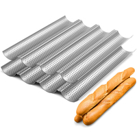 LMETJMA Nonstick Perforated French Bread Baking Pan Carbon Steel  Baguette Pan French Bread 4 Wave Loaves Loaf Bake Mold JT158