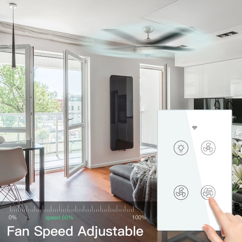 CoRui WiFi RF433 Smart Ceiling Fan Light Switch 2/3 Way Smart Life/Tuya APP RF Remote Speed Control Work With Alexa Google Home