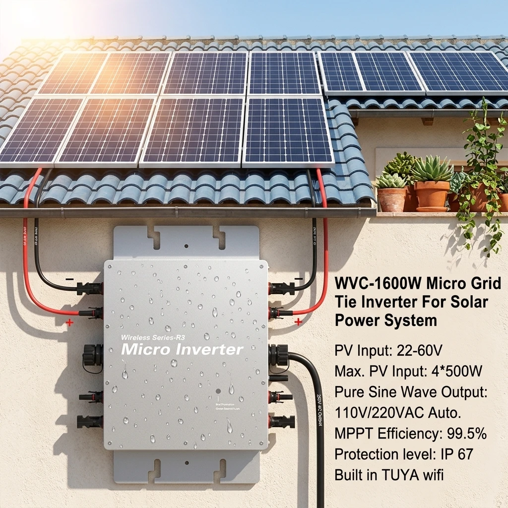 Grid Tie Micro Inverter - マイクログリッドタイインバーター 1600W WiFi MPPT 防水マイクロインバーター バルコニー太陽光発電