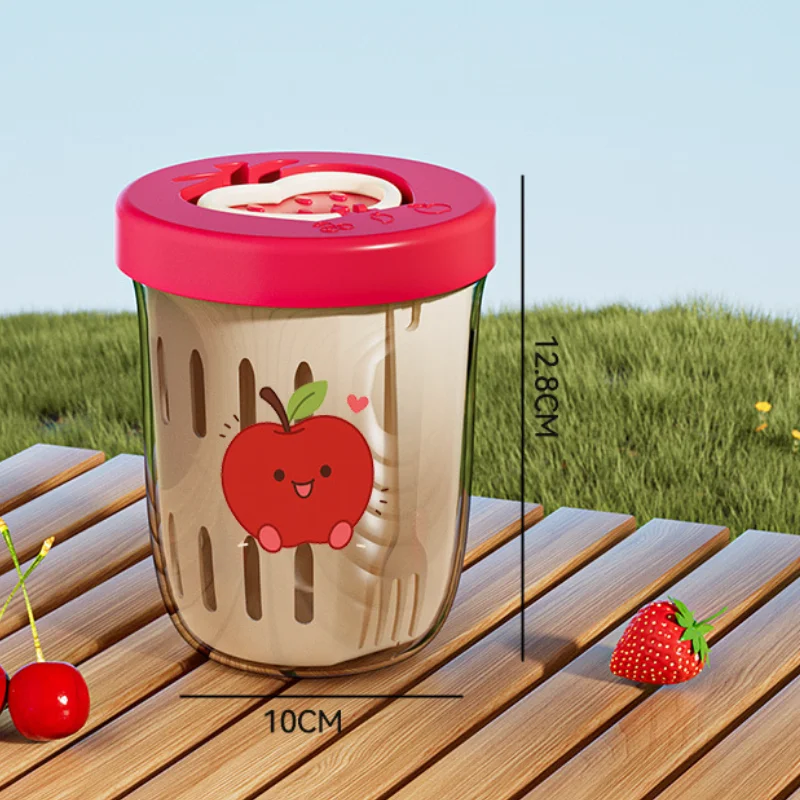 

WORTHBUY Double Wall Salad Cup Portable Leak Proof Oat Container With Fork&Handle Drain Fruit Cup Cute Breakfast Cup For Student