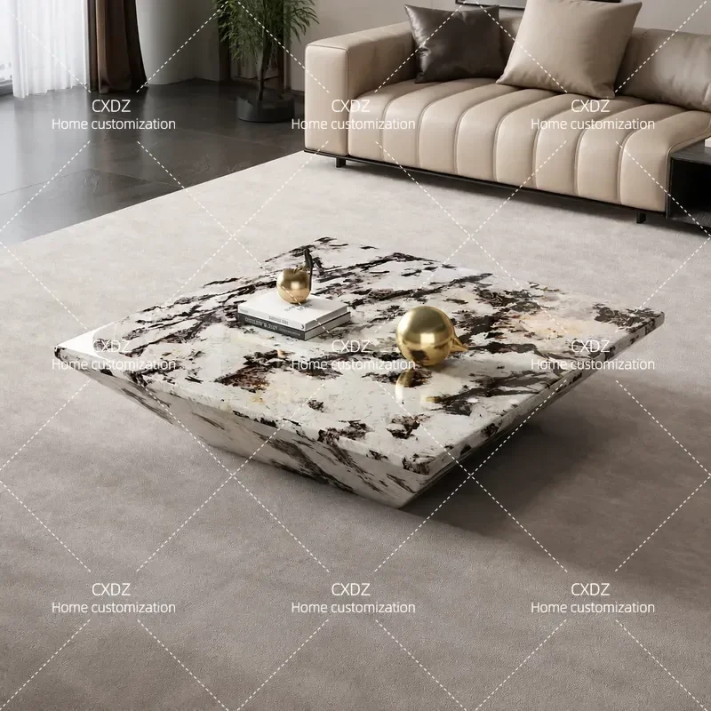 Natural Green Marble Coffee Table Minimalist Luxury Stone Centerpiece for Living Room Home Decor Customizable Snow Mountain