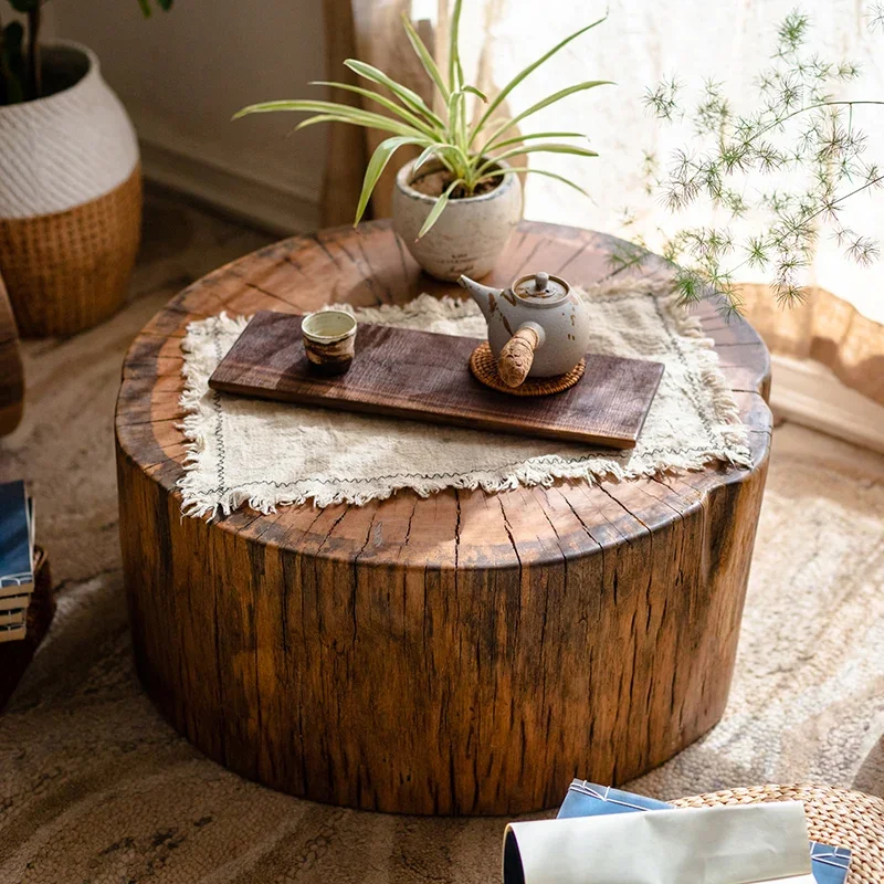 丸いコーヒーテーブル、文学的な丸テーブル、サイドテーブル、クリエイティブな木製ピアシートスツール、ピアフラワースタンド、ベッドアンドブレックファスト用木製家具