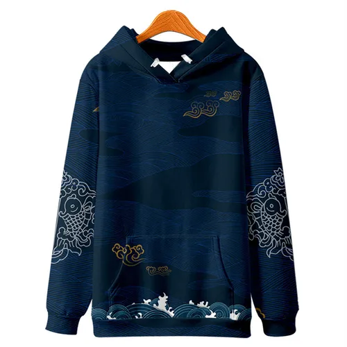 Imagen 2 del producto Sudadera con capucha con estampado de grulla ondulada de Kanagawa, moda de otoño e invierno, jersey con capucha, ropa para hombres y mujeres, disfraz de Cosplay