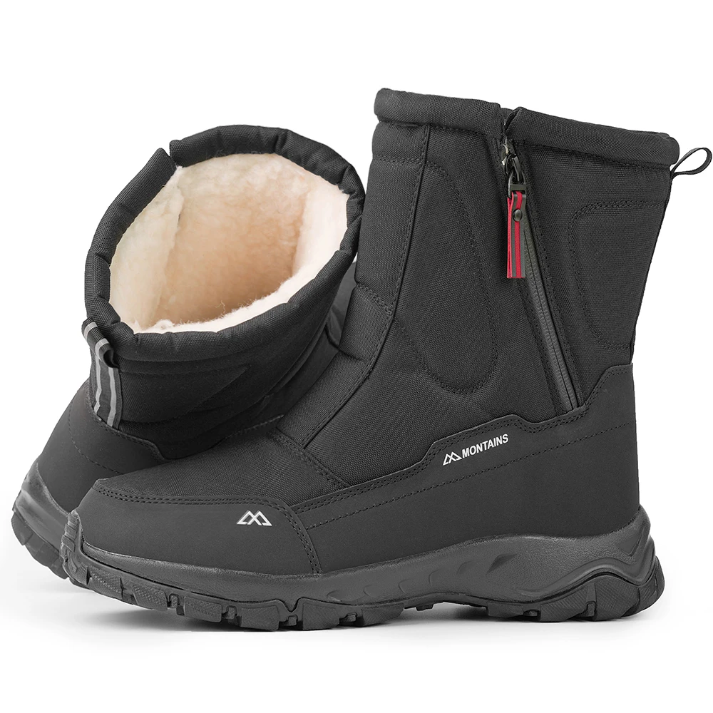 Men's Waterproof Winter Snow Boots, Warm Fur-Lined Anti-Slip Hiking and Trekking Shoes Christmas Gift