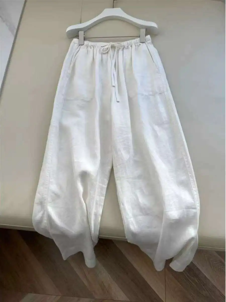 

Новинка: Льняные белые брюки унисекс для лета, тонкие, дышащие, свободные, широкие, прямые, струящиеся, из хлопка и льна, повседневные, длинные