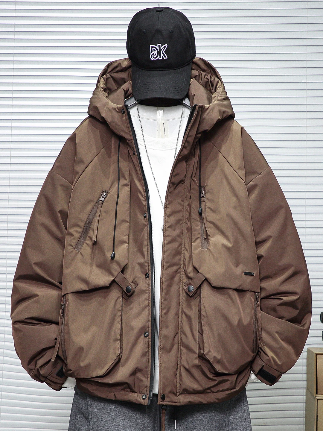 

Мужская свободная куртка-пуховик с капюшоном, повседневная, теплая, защита от холода, утепленная, в американском ретро-стиле, рабочая одежда, большие размеры для полных мужчин