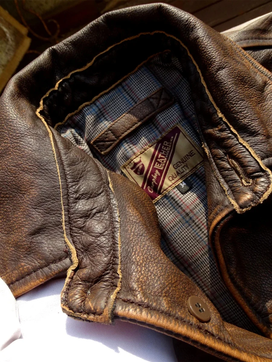 كاتب الفرامل [يضرب الروح مباشرة لمسح اللون وجعلها قديمًا] جلد العجل ذو الأساسية الشايية الرجعية الأمريكية ذات الغسيل الثقيل