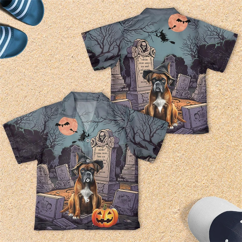 Blusa de lapela de manga curta masculina, tamanho pequeno, Dachshund, Poodle Dog Halloween, roupas engraçadas para animais, tops de botão Corgi, roupas de menino