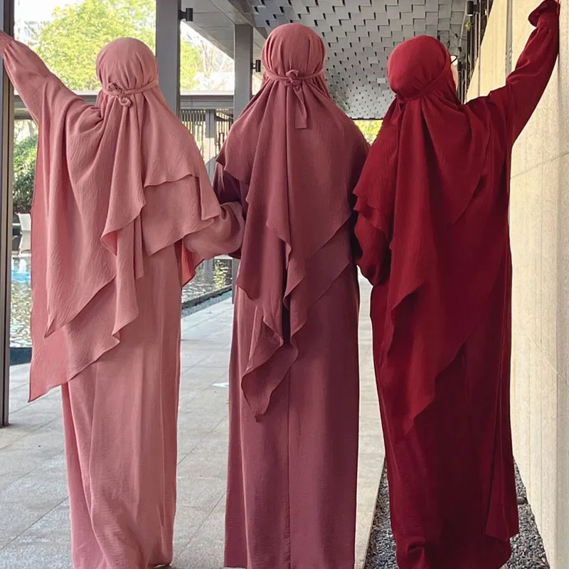 Schlichter langer Khimar-Hijab-Schal für muslimische Frauen, Kopfbedeckung, Kopftuch, islamisches Gebetskleidungsstück, Dubai, Saudi-Türkei, Indonesien-Kopfschmuck